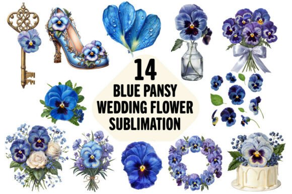 Blue Pansy Wedding Sublimation Set: Design Assets for Elegant Projects