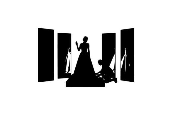 Bride Wedding Dress Fitting Vector Illus