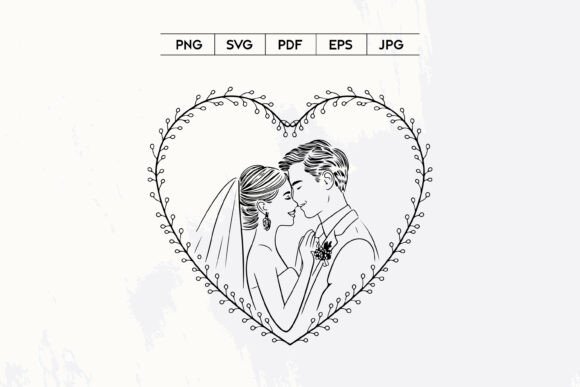 Crafting Timeless Romance: The Wedding Couple Heart Line Art Portrait