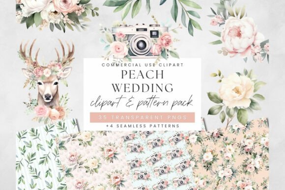 Elegant Peach Watercolor Clipart for Wedding Designs