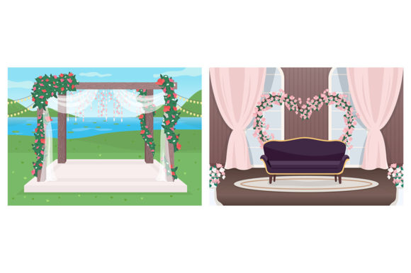 Elevate Your Brand with Wedding Venue Flat Color Illustrations