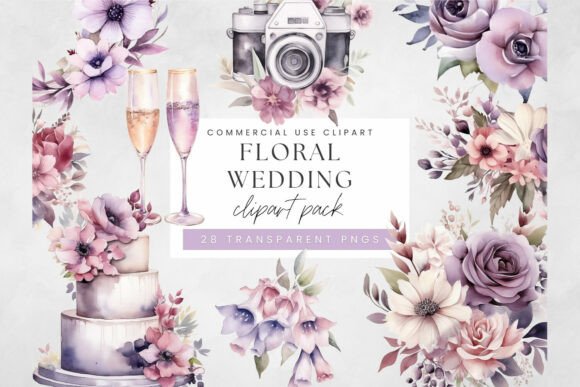Embrace Soft Romance: The Purple Wedding Watercolor Clipart Set