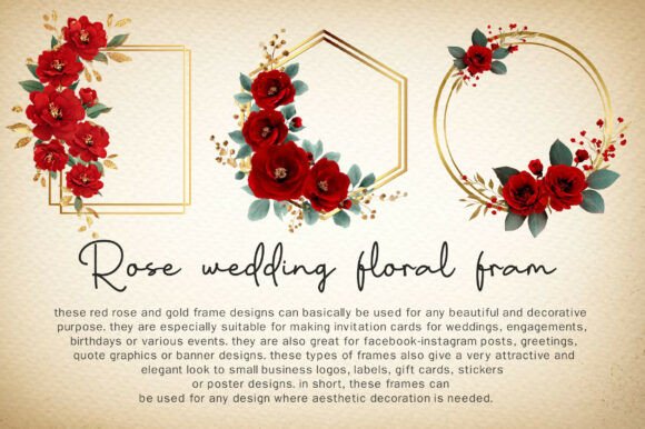Red Rose Wedding Floral Frame: A Digital Asset for Timeless Projects