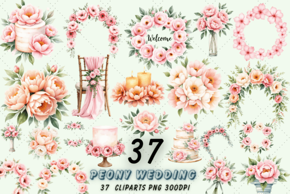Romantic Peony Wedding Clipart Bundle: Elevate Your Designs