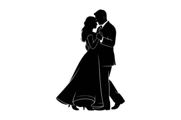 Romantic Wedding Couple Embrace Vector: Elegance in Silhouette