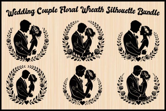 Romantic Wedding Couple Wreath Art: Elegant Silhouettes for Timeless Design