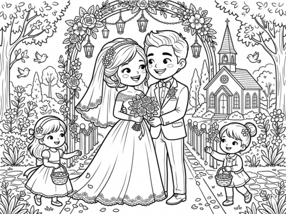 The Enchanting Charm of the Wedding Couple Cartoon Graphic