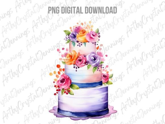 Watercolor Floral Wedding Cake PNG: A Designer's Delight