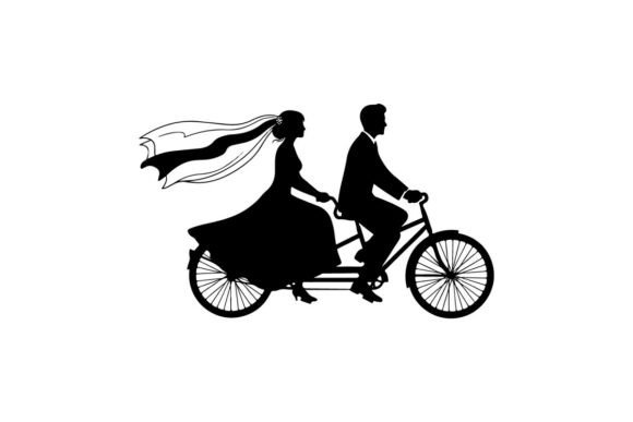 Wedding Couple Riding Tandem Bicycle Vec: The Whimsical Vector Asset