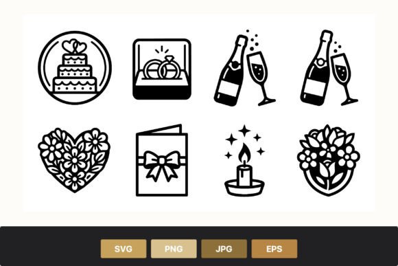 Wedding Icons Black and White Vector Set: Your Essential Design Toolkit