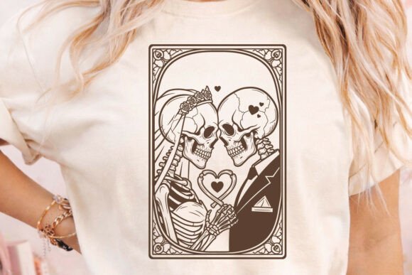 Wedding Skeleton Couple Tarot Card PNG: A Gothic Love Story in Design